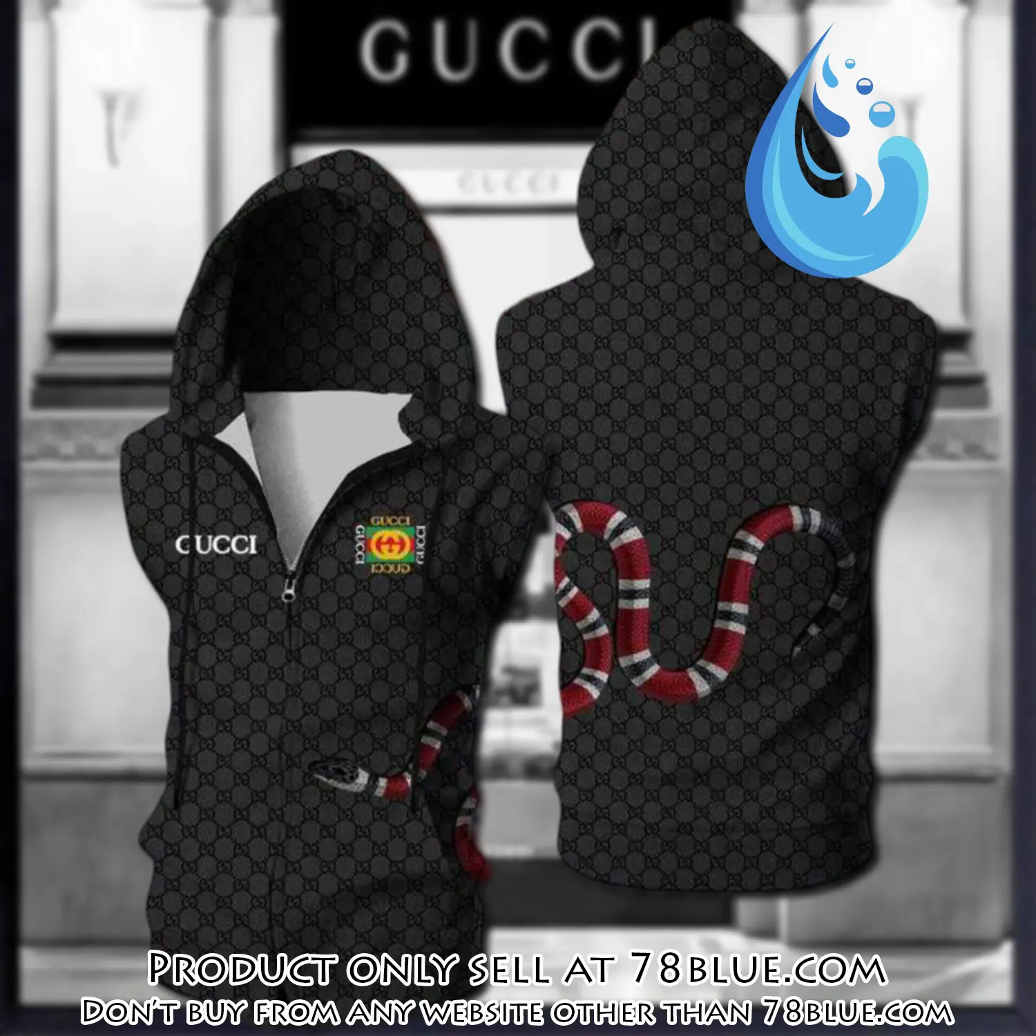 Gucci black snake unisex sleeveless zip up hoodie luxury for men women szh004 78b1150688
